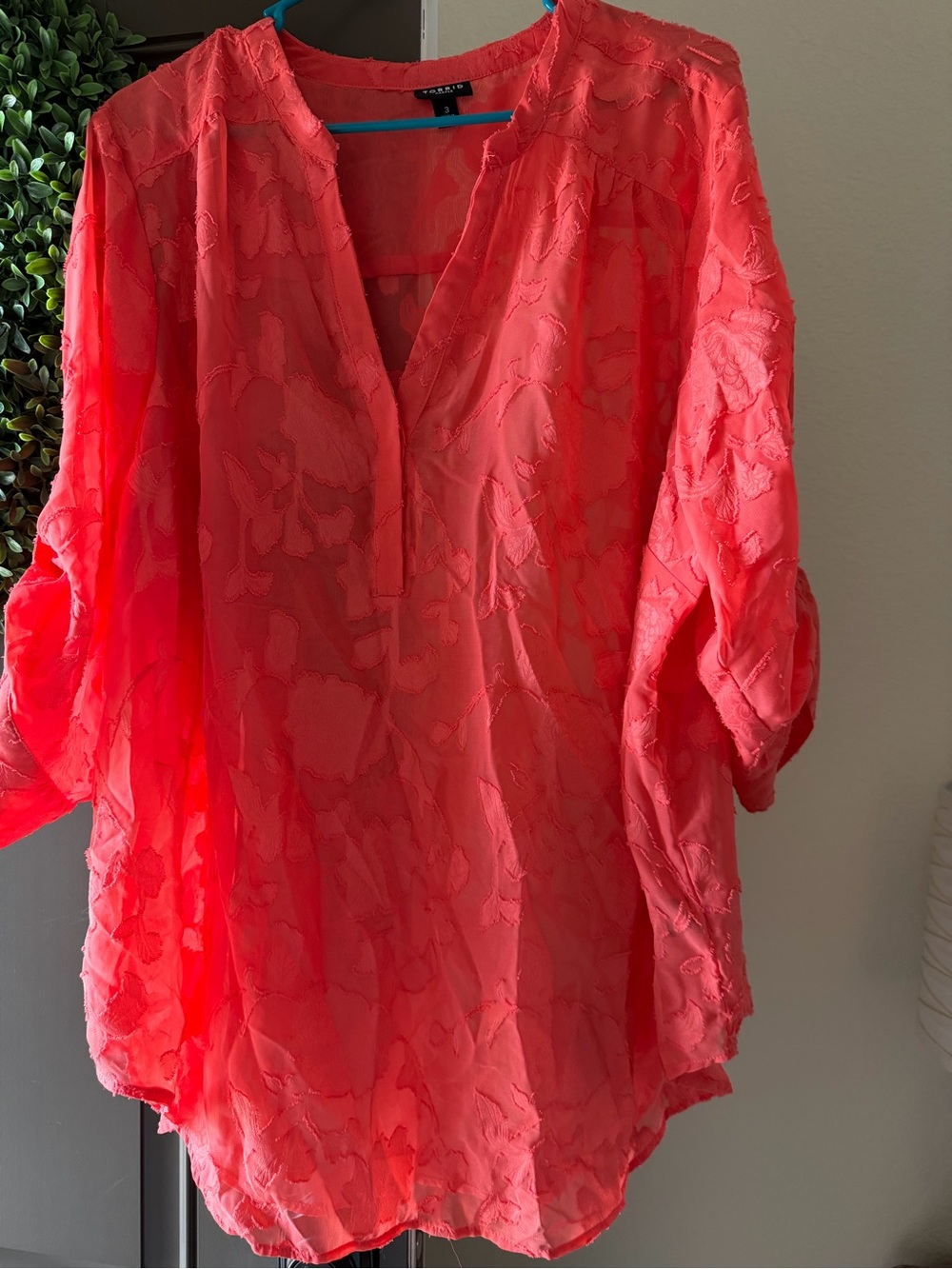 Torrid Georgette Coral Textured V-Neck Tunic
